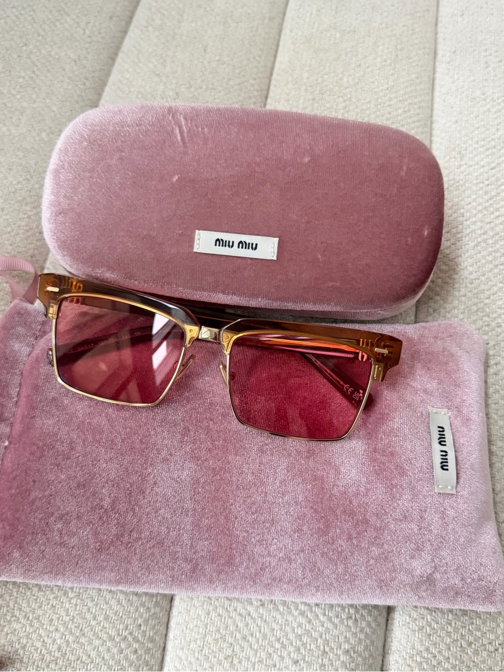 Miu Miu Pink Lens Brown Translucent Frame Sunglasses